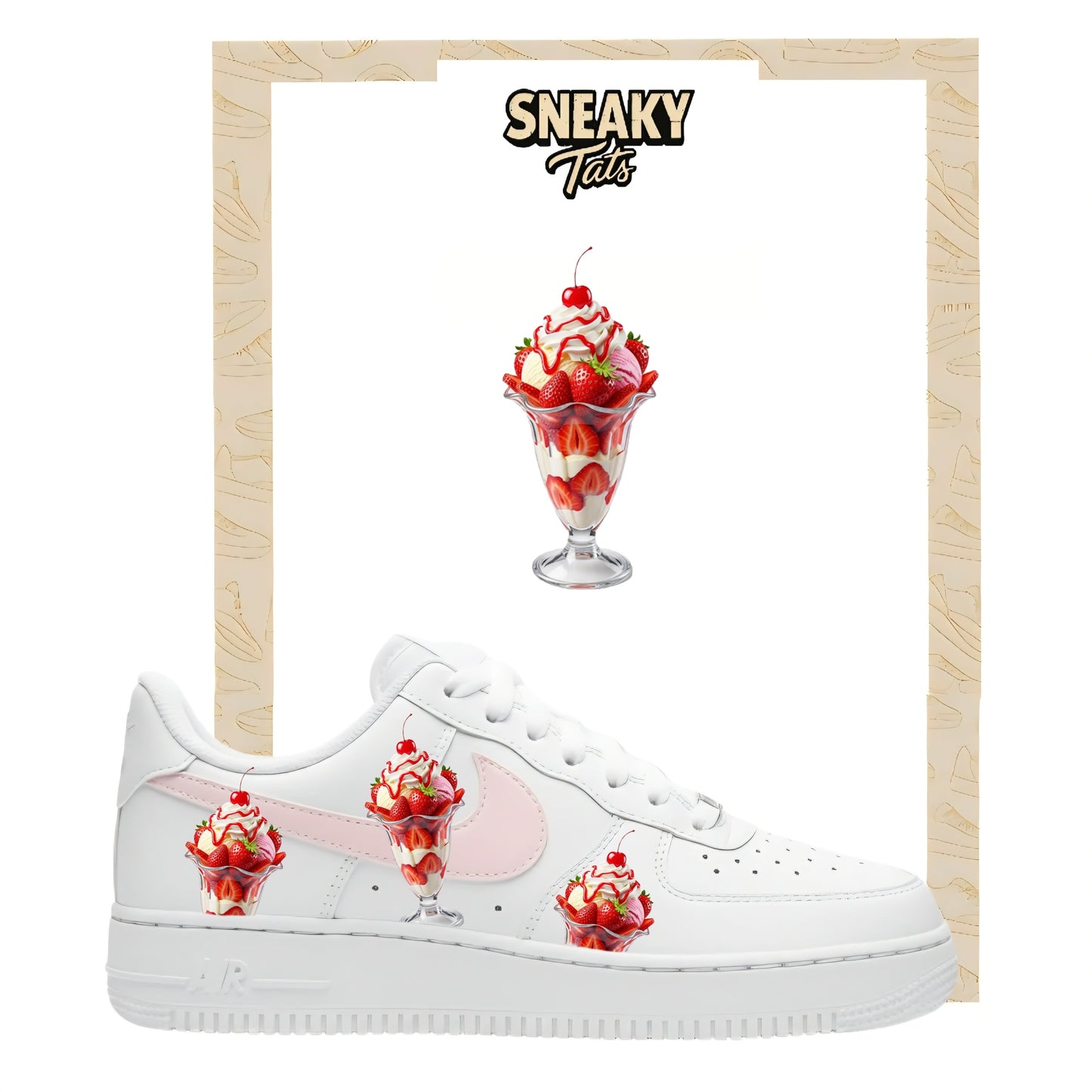 Bügelfolien für Nike Air force 1 und Jordan Eisbecher mit Erdbeere