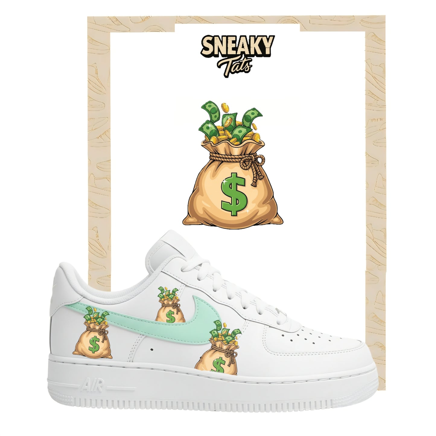 Bügelfolien für Nike Air force 1 und Jordan Geldsack