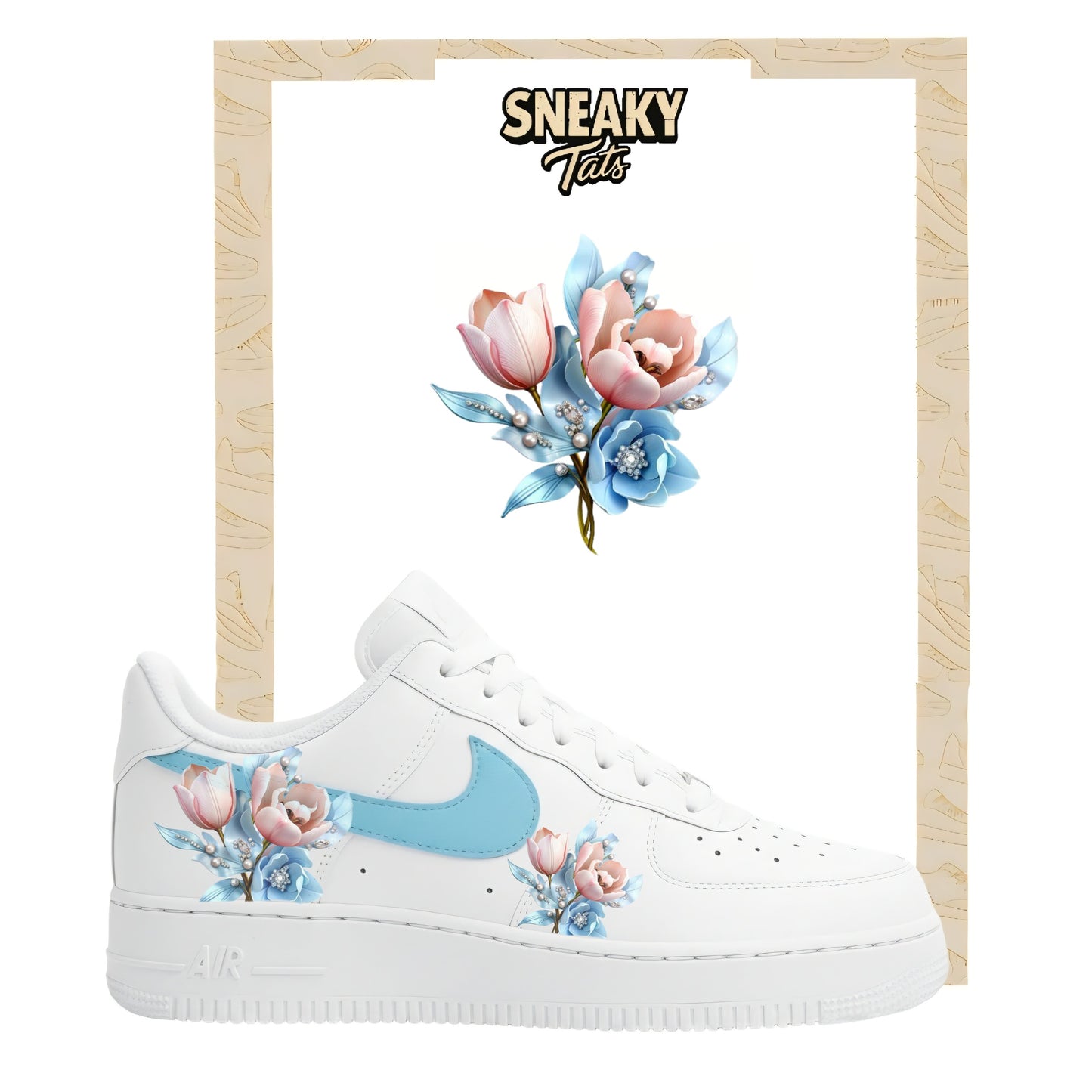 Sneakerfolien für Custom Sneaker Nike Air force 1 und Jordan blaue Tulpen