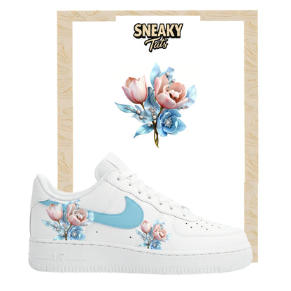 Sneakerfolien für Custom Sneaker Nike Air force 1 und Jordan blaue Tulpen