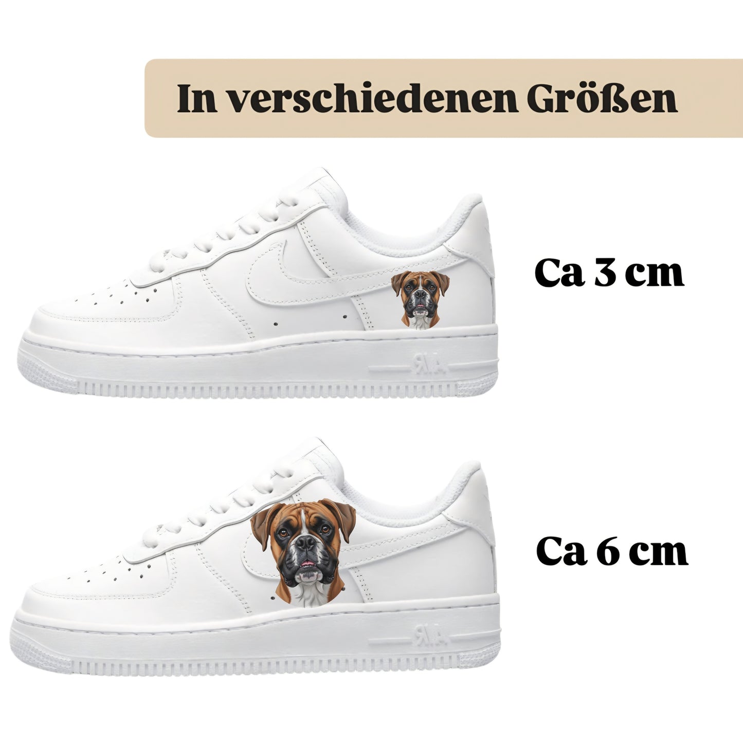 Personalisierte Sneaker mit Tiermotiv boxer einfach aufbügeln