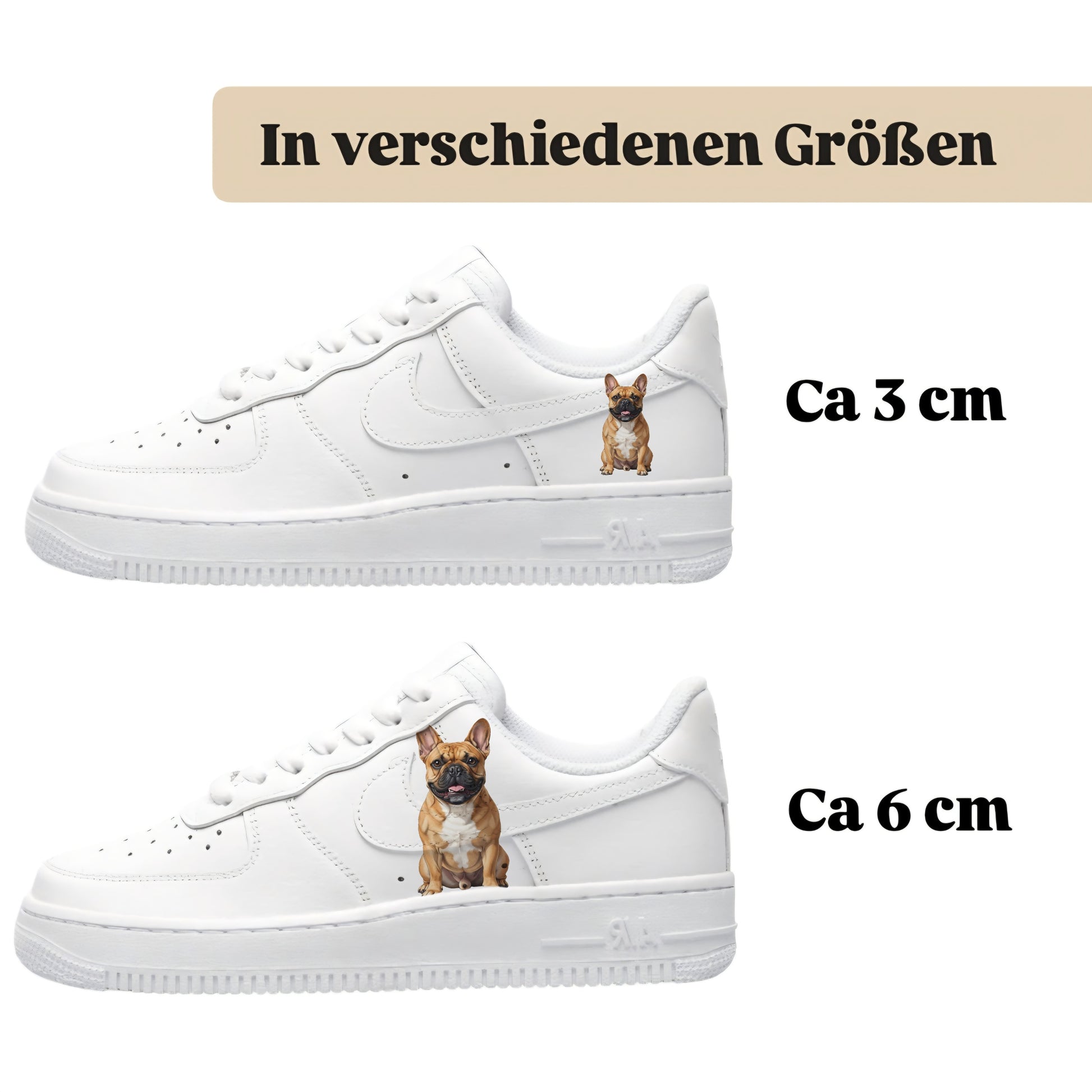 Personalisierte Sneaker mit Tiermotiv französische bulldogge einfach aufbügeln