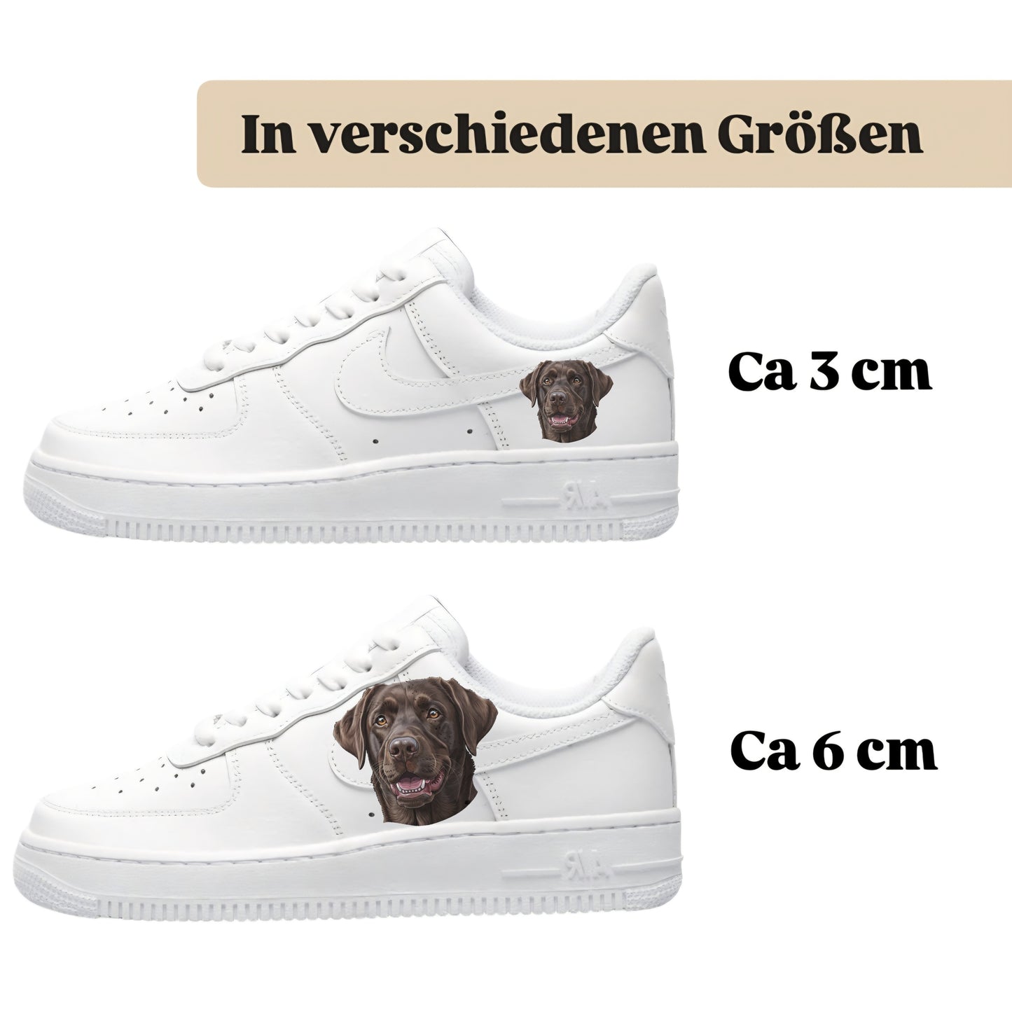 Personalisierte Sneaker mit Tiermotiv labrador braun einfach aufbügeln