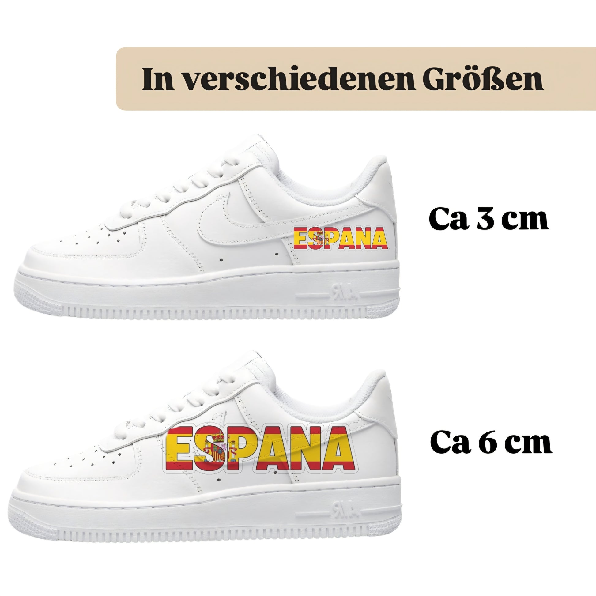 Personalisierte Sneaker mit Schriftzug Espana einfach zum aufbügeln für alle Schuhe