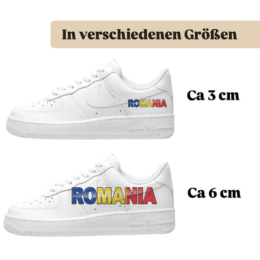 Personalisierte Sneaker mit Schriftzug Romania einfach zum aufbügeln für alle Schuhe